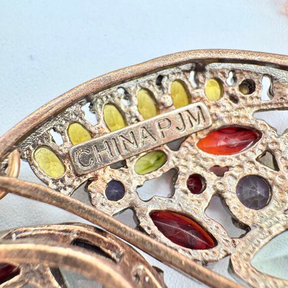 PJM China Colorful Glass Rhinestone Paisley Drop Big Statement Earrings Signed - Picture 7 of 14